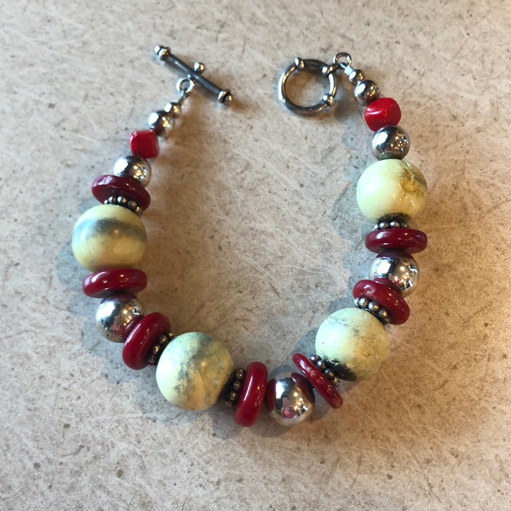 Coral and silver bracelet.